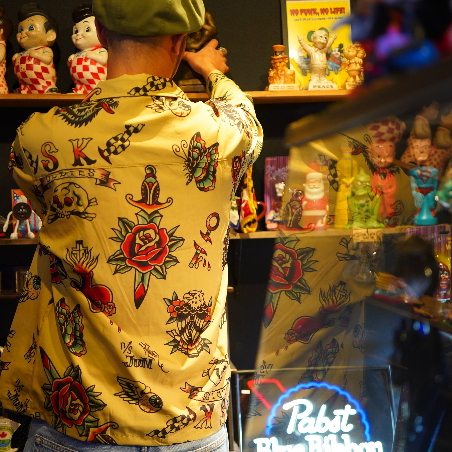 SK OLDIES pattern L/S shirt BLACKSTAR TATTOO JUN