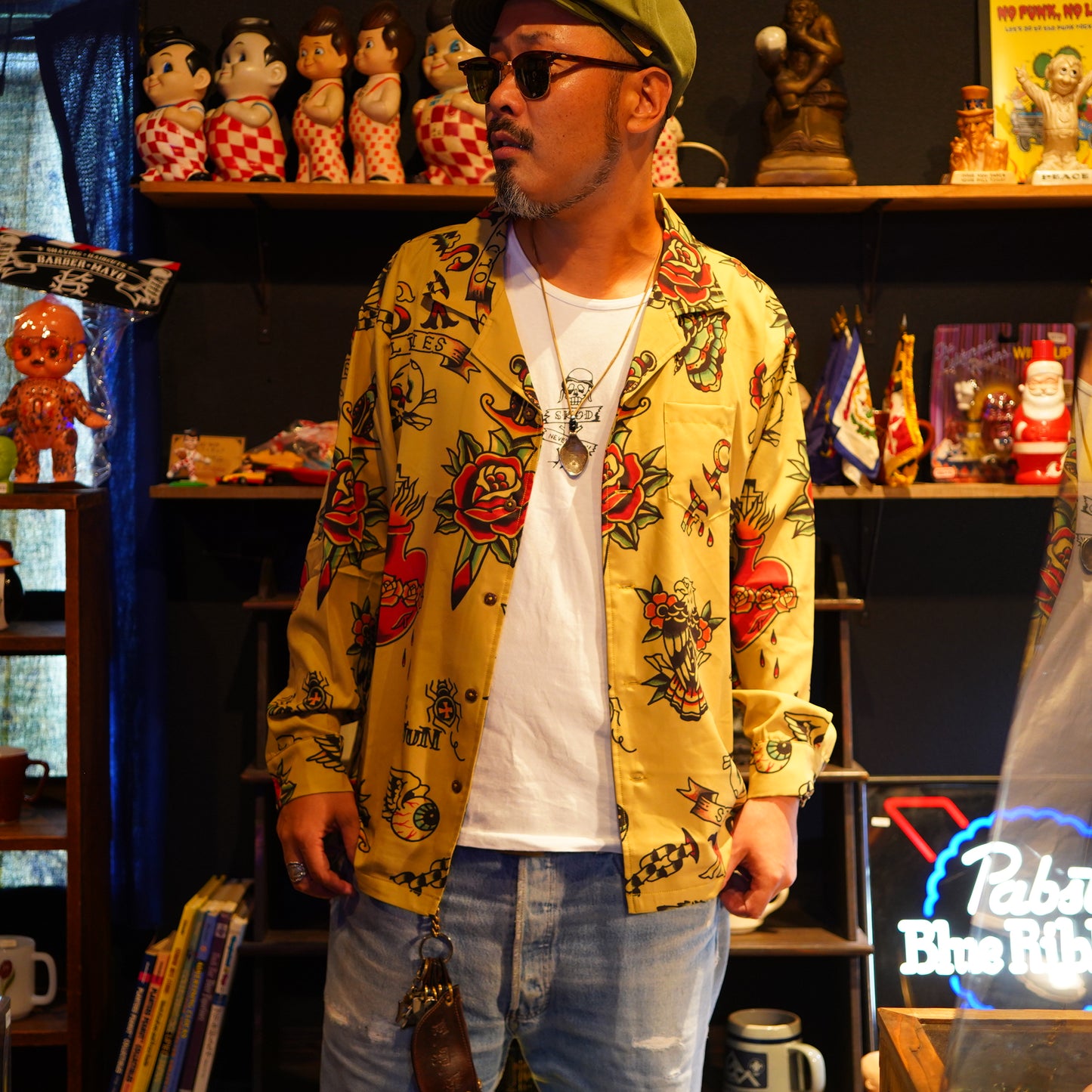 SK OLDIES pattern L/S shirt BLACKSTAR TATTOO JUN
