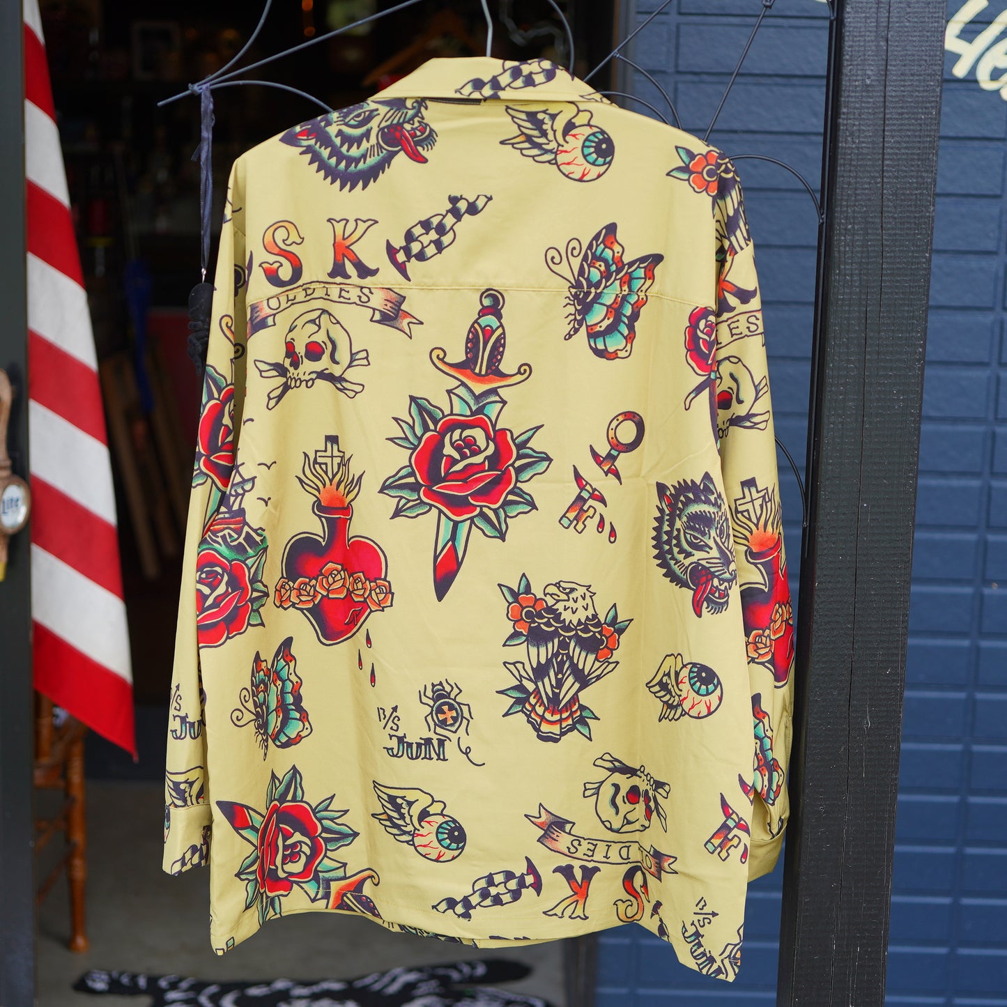 SK OLDIES pattern L/S shirt BLACKSTAR TATTOO JUN
