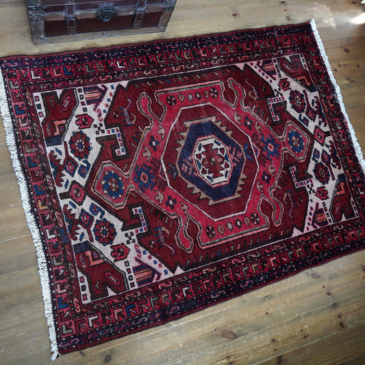 1970's Vintage トライバルラグ HAMADAN 140×107 (371)