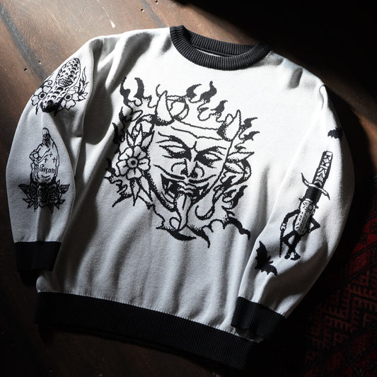 SK OLDIES ジャガードクルーネックセーター Twin Devils