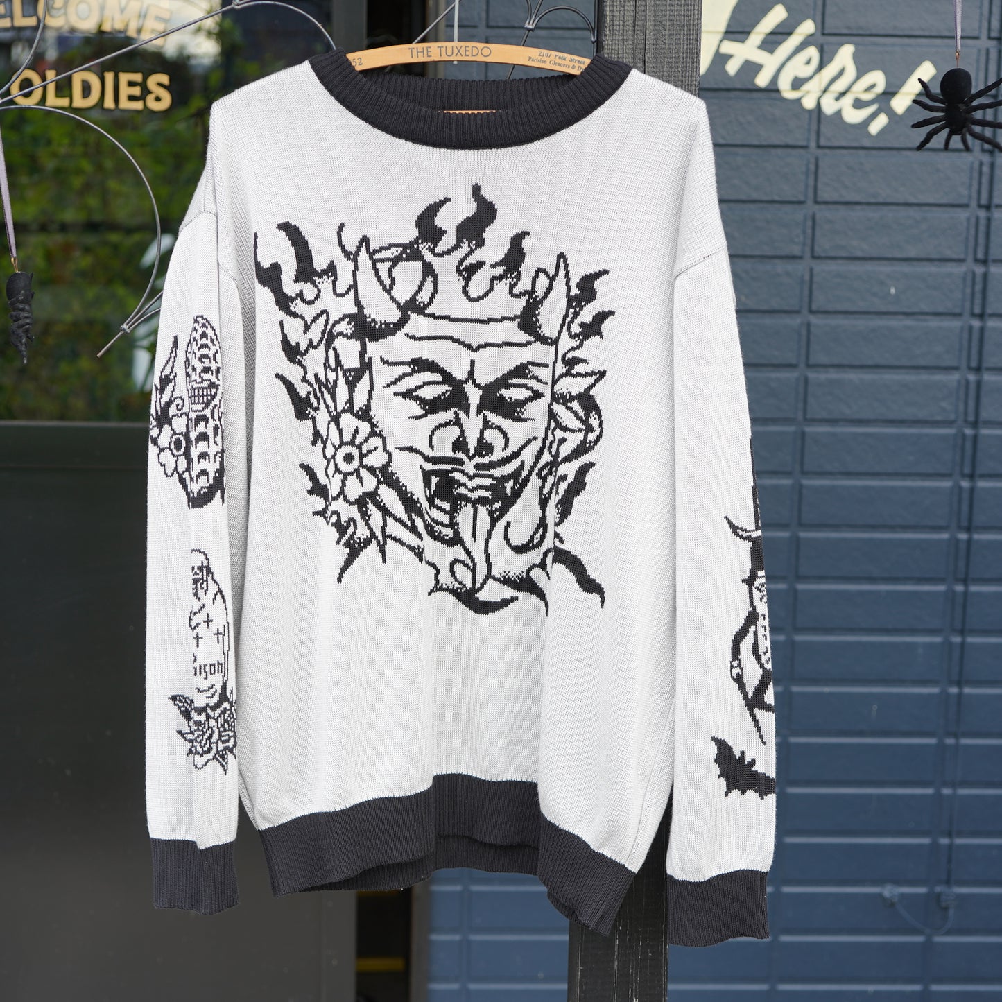SK OLDIES ジャガードクルーネックセーター Twin Devils
