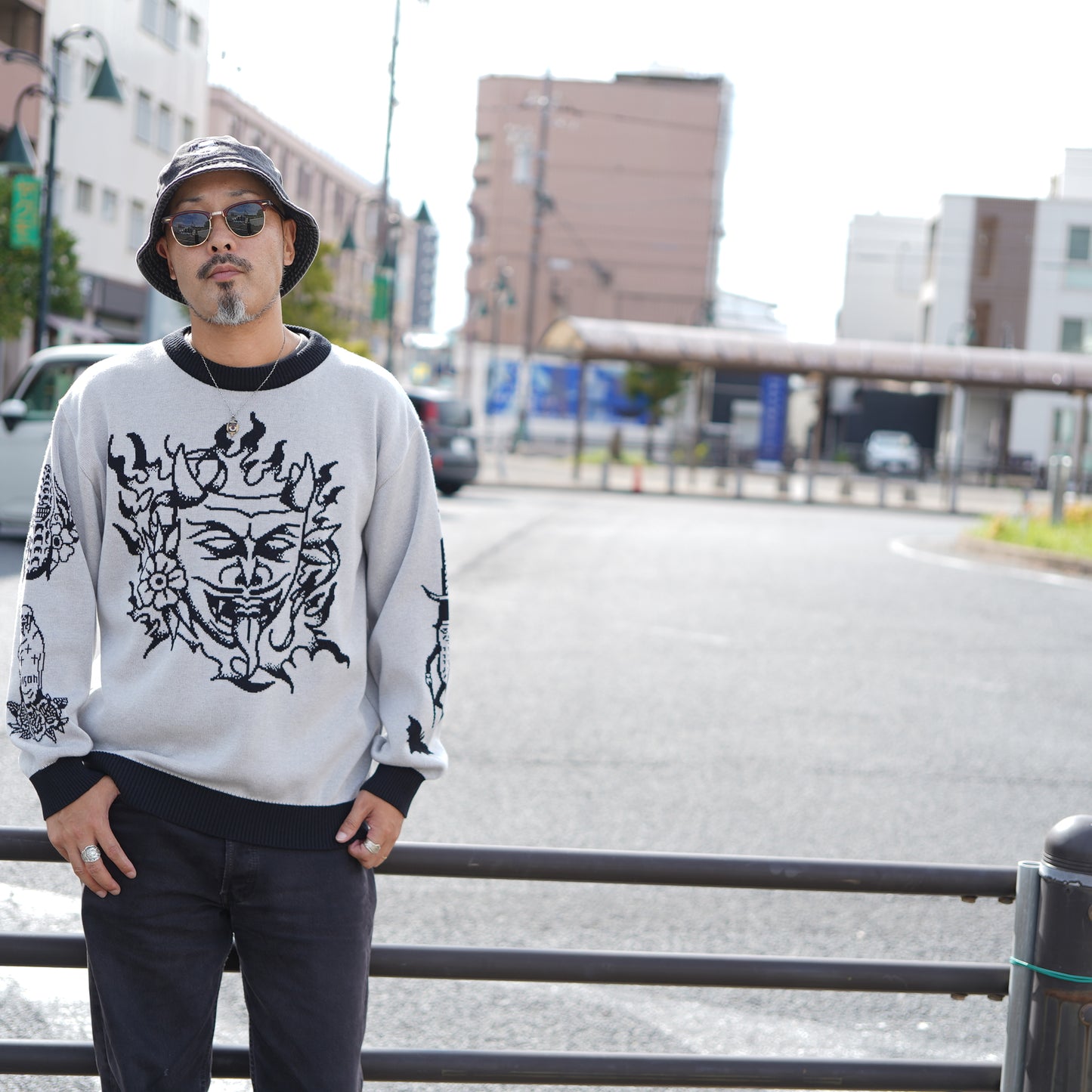 SK OLDIES ジャガードクルーネックセーター Twin Devils