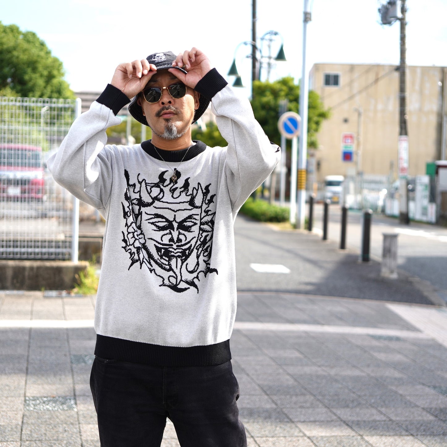 SK OLDIES ジャガードクルーネックセーター Twin Devils