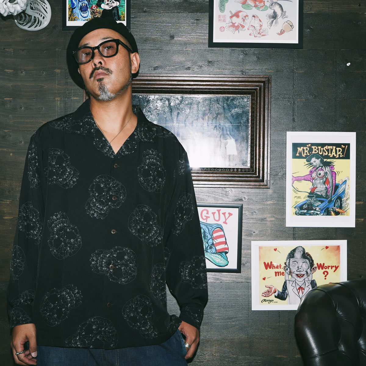 SK OLDIES pattern L/S shirt "Panther skull"