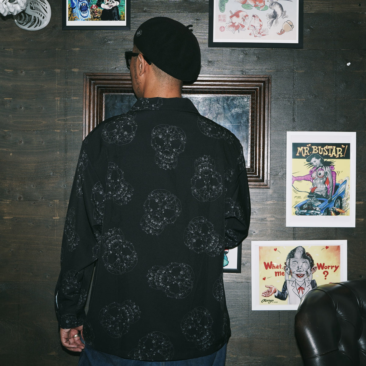SK OLDIES pattern L/S shirt "Panther skull"