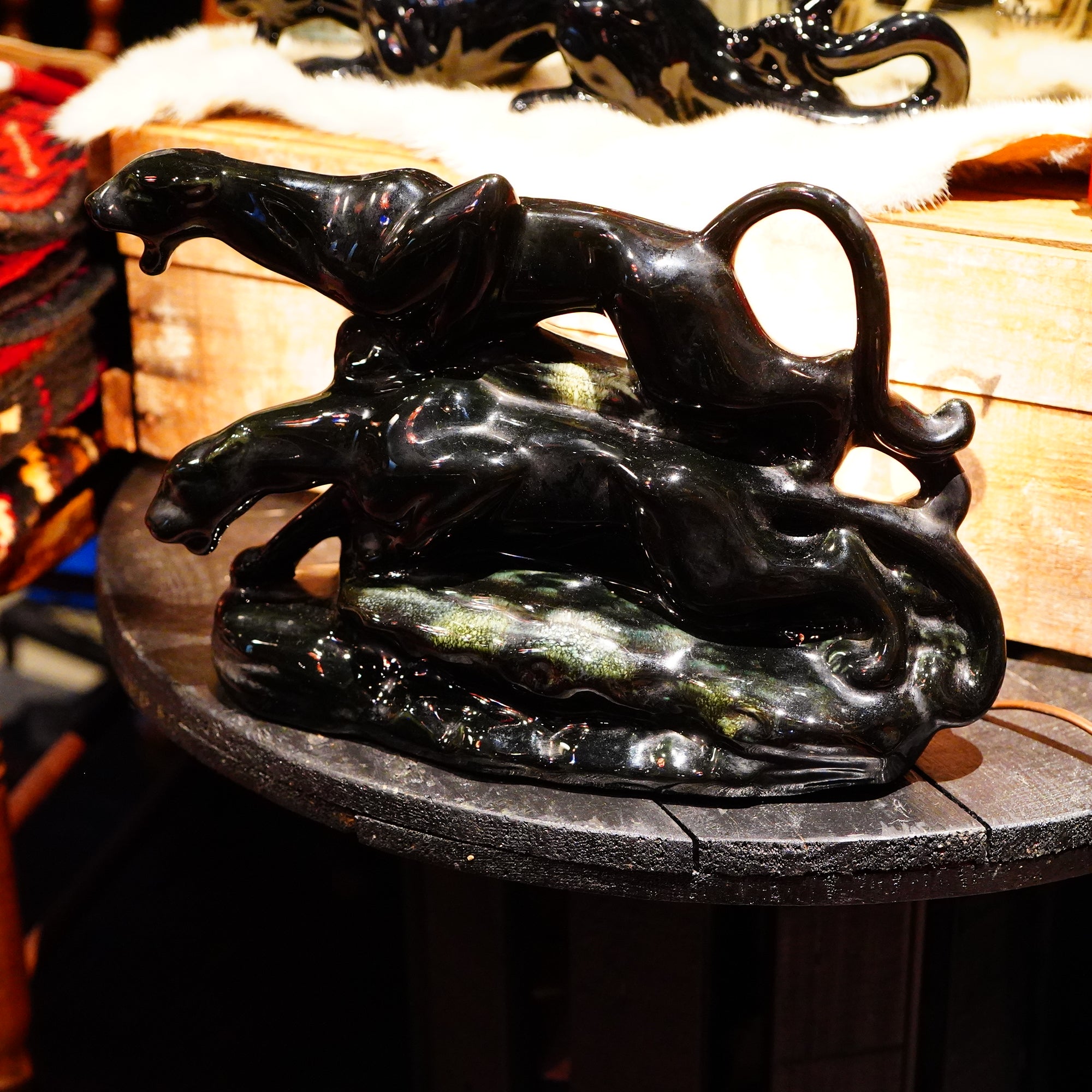 1950s ヴィンテージ　パンサー　ヒョウ　置物　ランプ　ミッドセンチュリー 1950's US vintage Black Panther Table Lamp / 1950年代