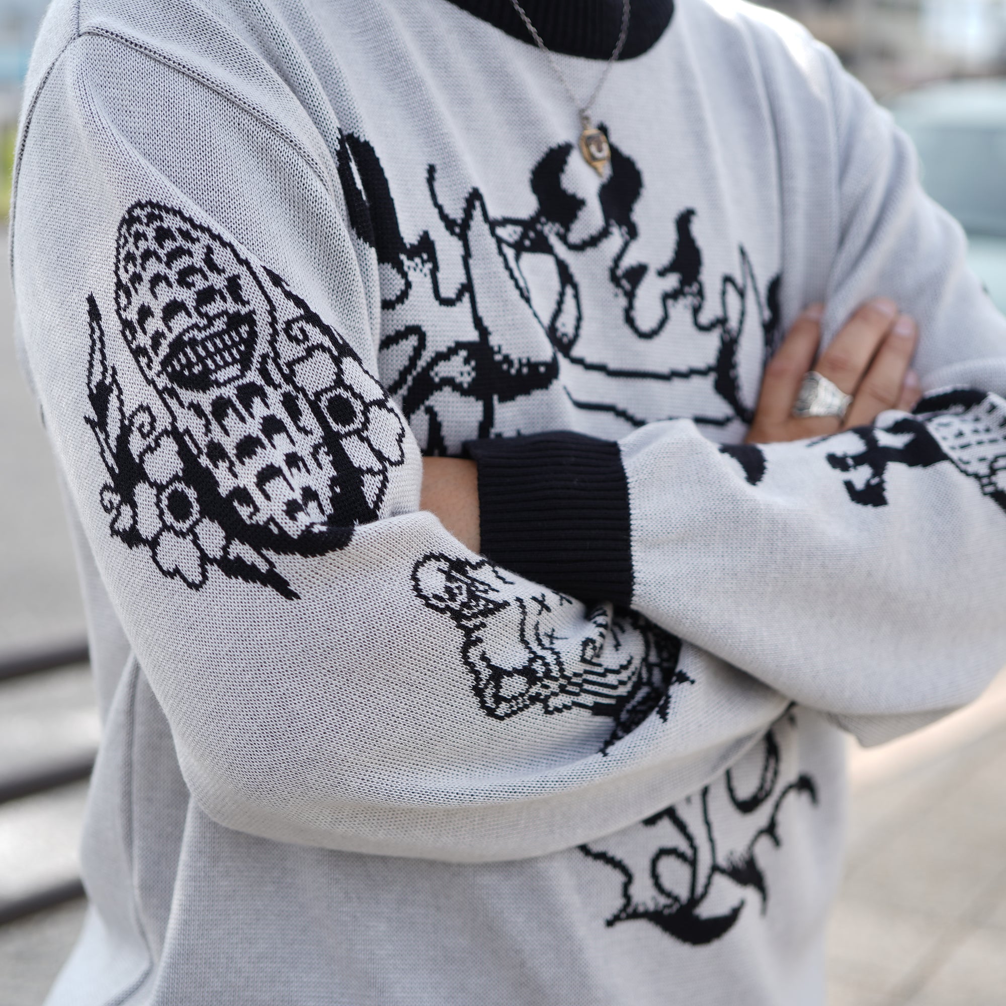 SK OLDIES ジャガードクルーネックセーター Twin Devils