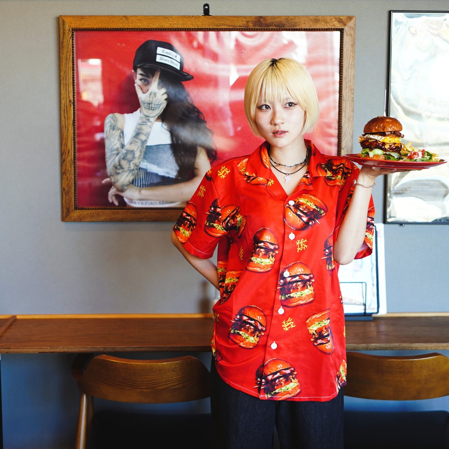 ※受注販売 TOKKUN HAMBURGER×SK OLDIES pattern shirt ※7月上旬発送