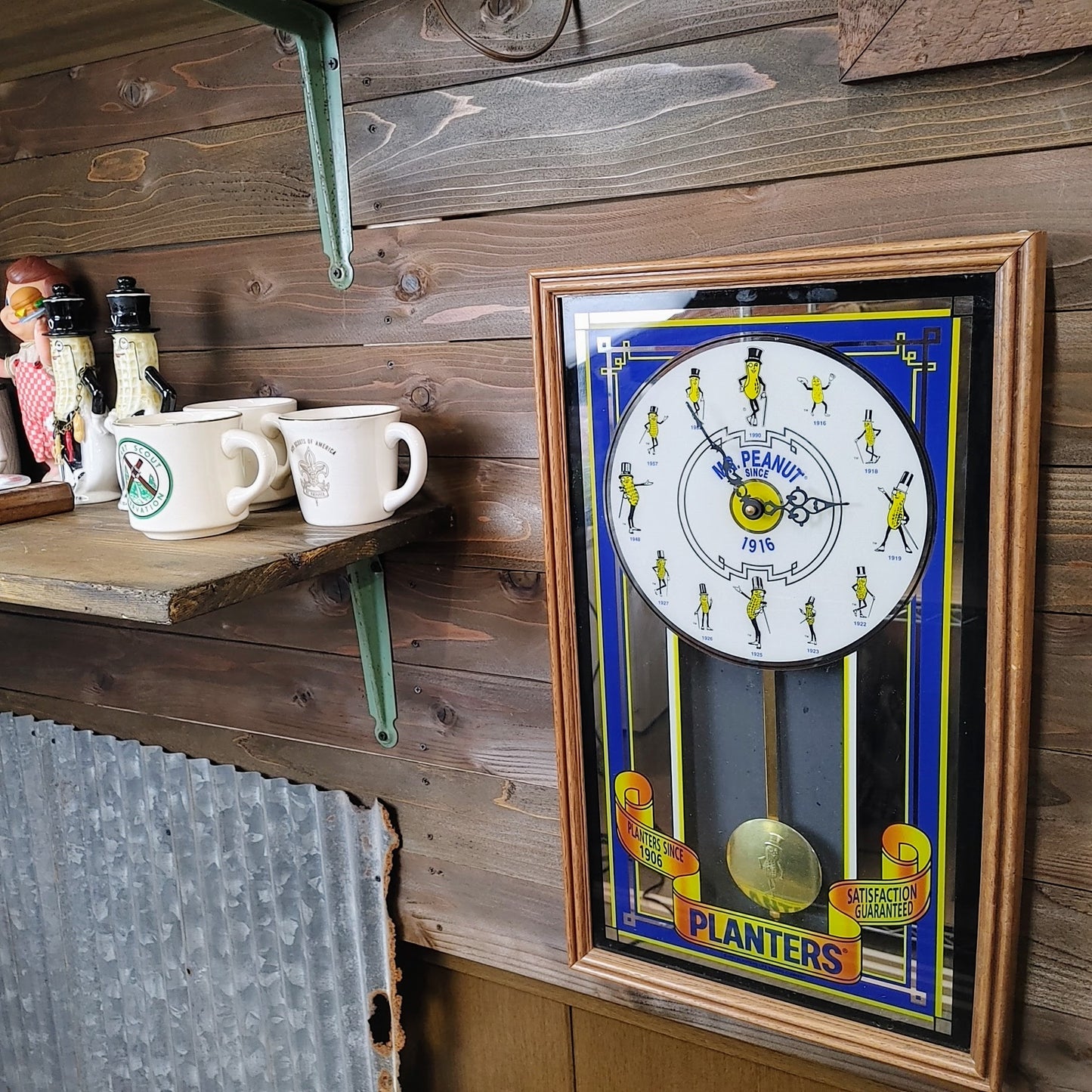 1991 Mr.Peanut Mirror Clock Sign 600/1000 パブミラー