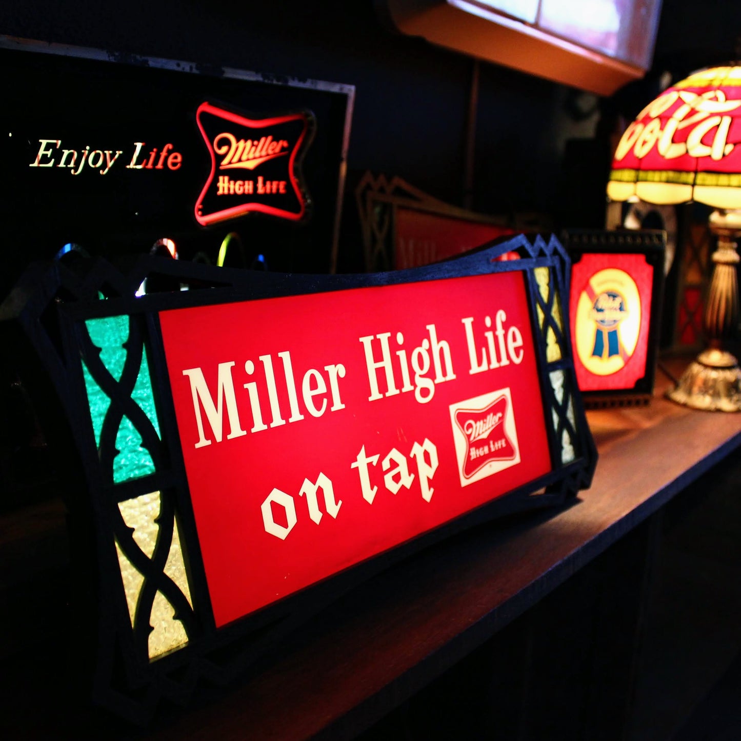 MILLER HIGH LIFE BEER ステンドグラスライトサイン